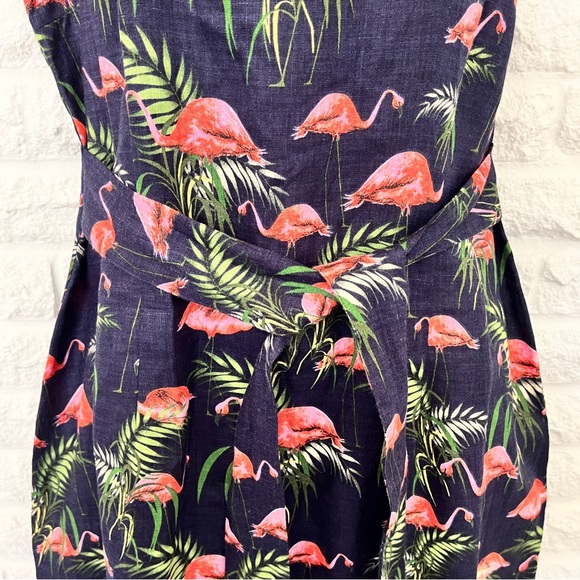 NWT Hobbs Navy ‘Amalfi’ 100% Linen Flamingo Print Sleeveless Dress, Size 8 - Picture 4 of 10